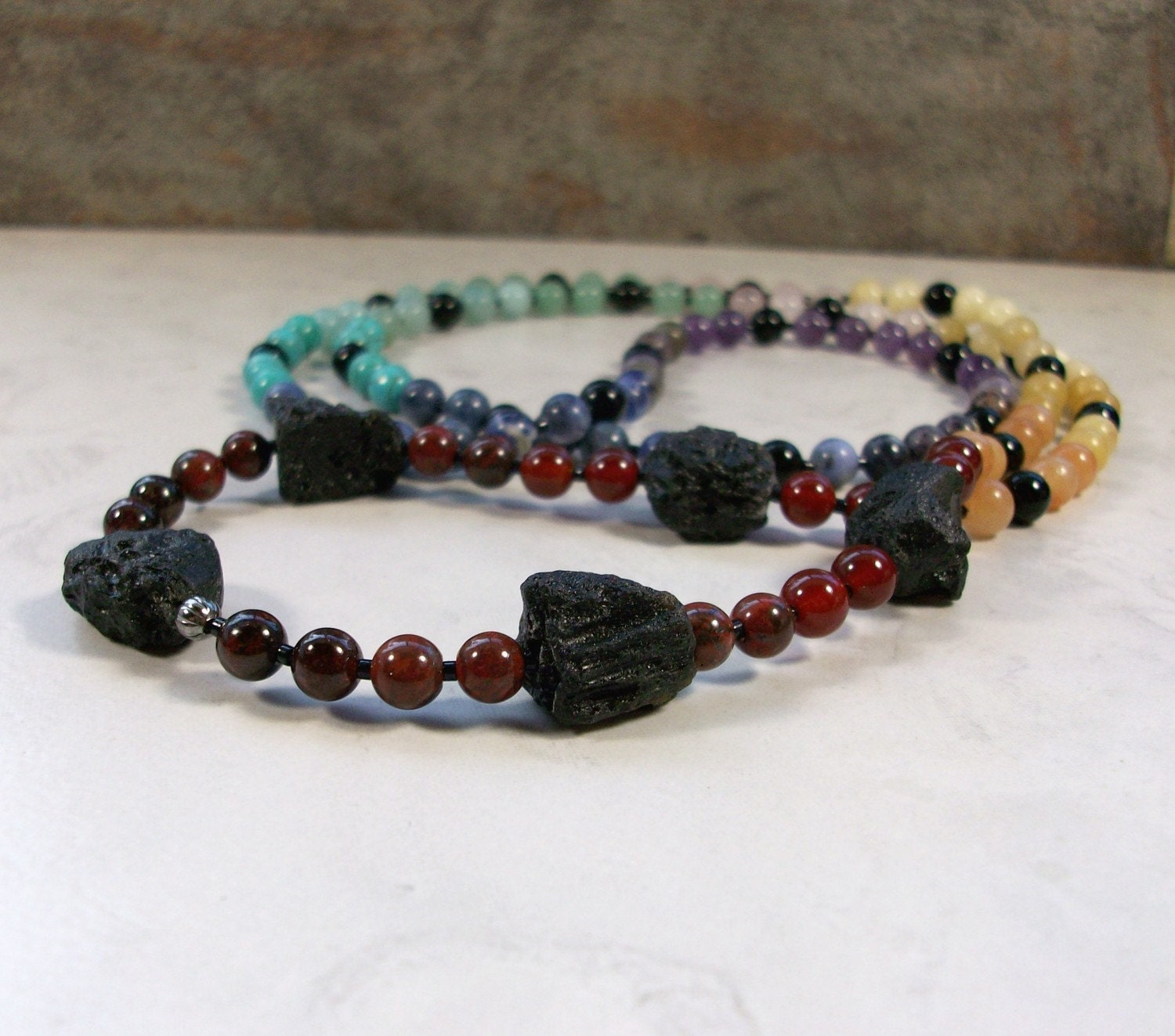 Full Spectrum Tektite Ceremonial Natural Stone and Crystal OOAK Chakra Healing Necklace