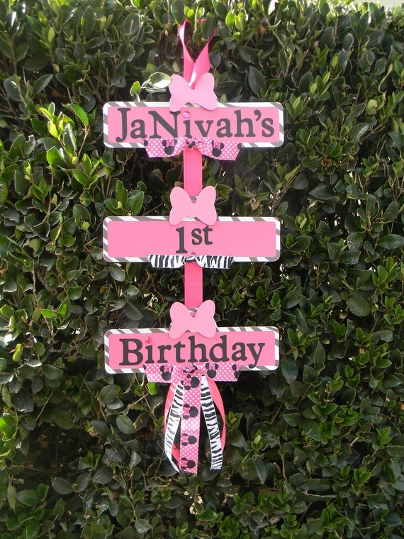 Minnie Mouse Party Sign - Zebra Print/Hot Pink