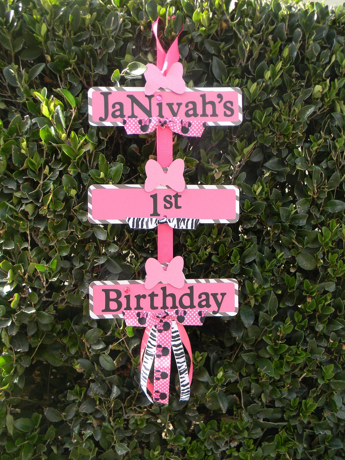 Minnie Mouse Party Sign - Zebra Print/Hot Pink