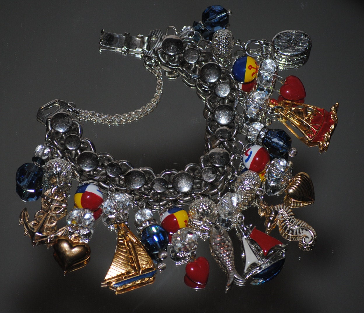 Found Objects, Chunky Sailor Nautical upcycled charm bracelet