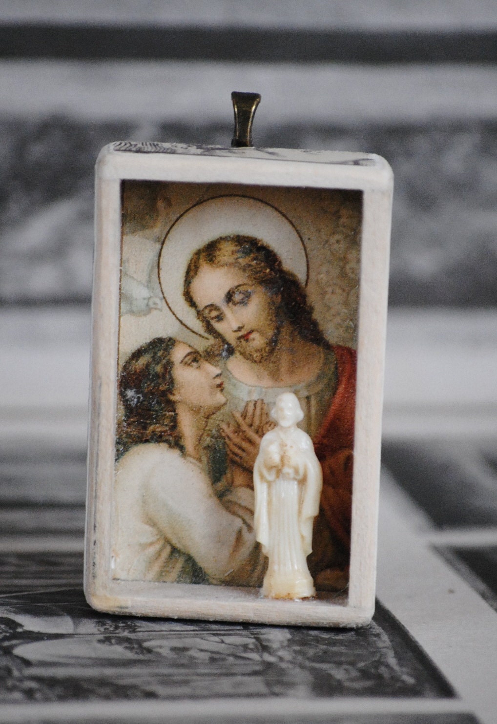 Miniature Cabinet of Saints... Jesus Saint John......... Miniature Art Diorama Pendant with necklace