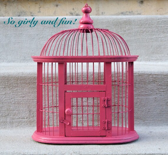 Items similar to Hot Pink Painted Decorative Birdcage Wedding