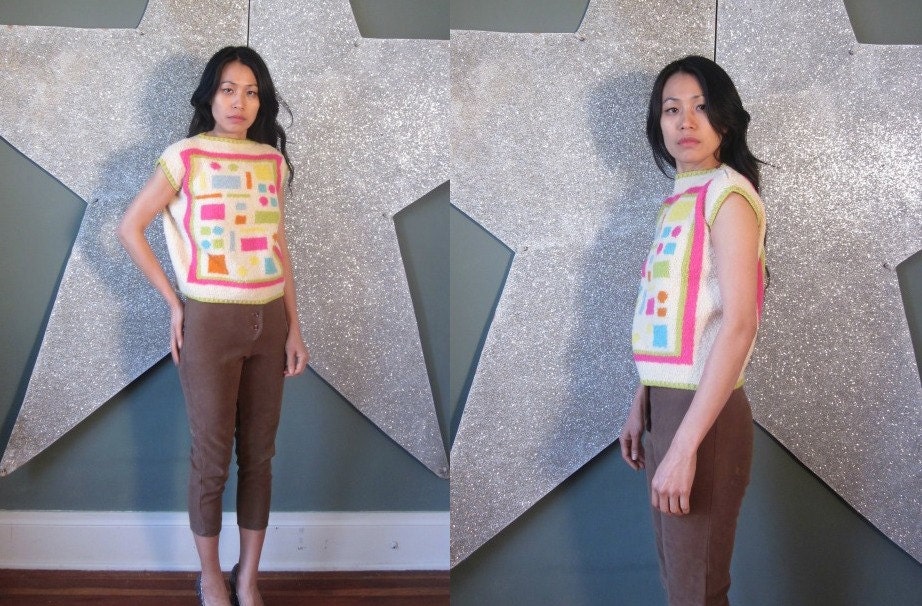 vintage 60's neiman marcus designer made in italy wool mod cropped neon top women's xxsmall xsmall