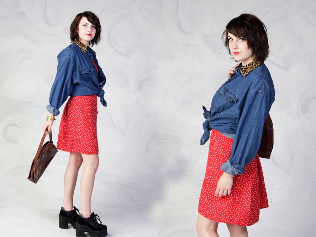 vintage 90's leopard collar chambray button up women's