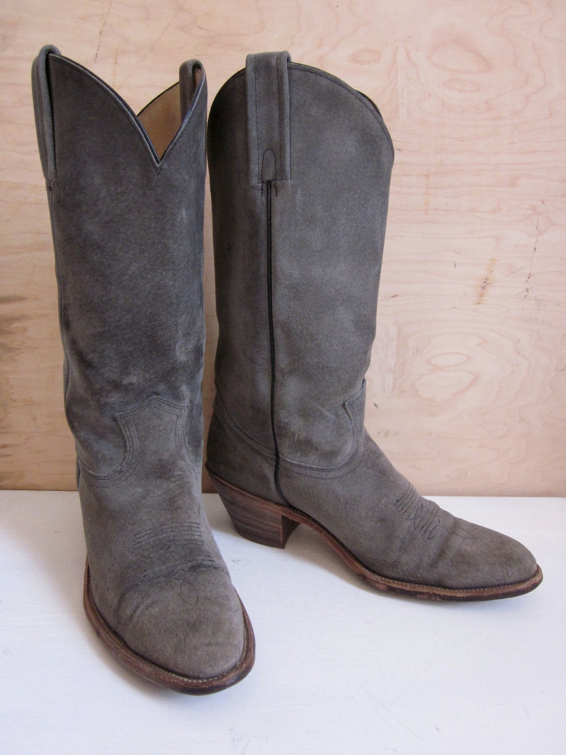 SALE 60's FRYE boots slate grey suede Made in USA by foxandfawns