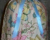 Butterflies and Flowers Pastel Medium Fabric Gift Bag - Butterfly, Floral, Nature, Simple, Pink, Yellow, Blue, Beige