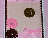 Pink, Brown Hi Blank Greeting Card - Dots, Flowers, Sentiment, Word, Words, All Occasion, White