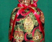 Christmas Ornaments Red, Gold Medium Fabric Gift Bag - Holidays, Decorations, Ribbon, Green, Black