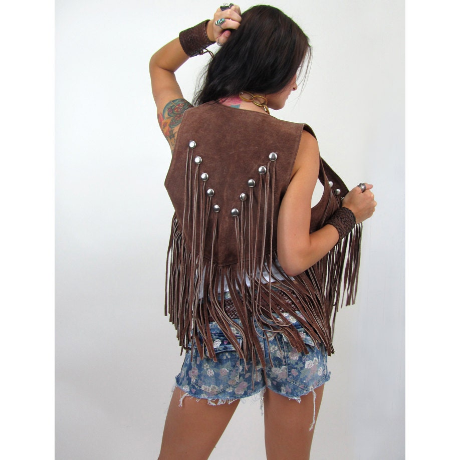 Vintage Hippie WOODSTOCK Vest Suede LONG Studded by TatiTatiStyle