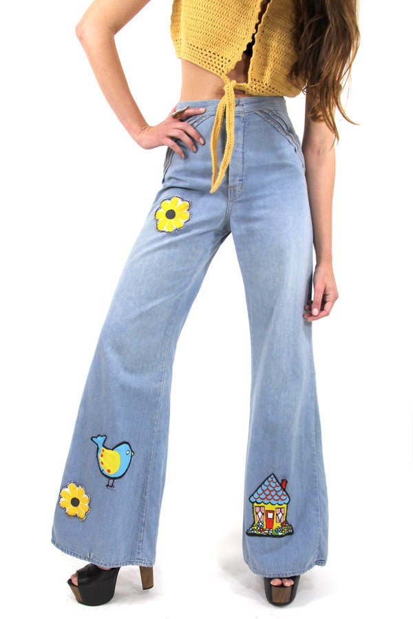 60s Vintage Jeans Bell Bottoms Hippie Palazzo HI-WAISTED Pants OOAK Vintage Clothes by TatiTatiVintage on Etsy
