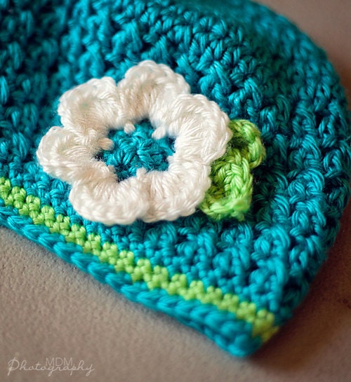 Textured Baby Beanie, Turquoise Lime Beanie, Flower Girl Beanie, MADE TO ORDER, Size Newborn to 3 Years