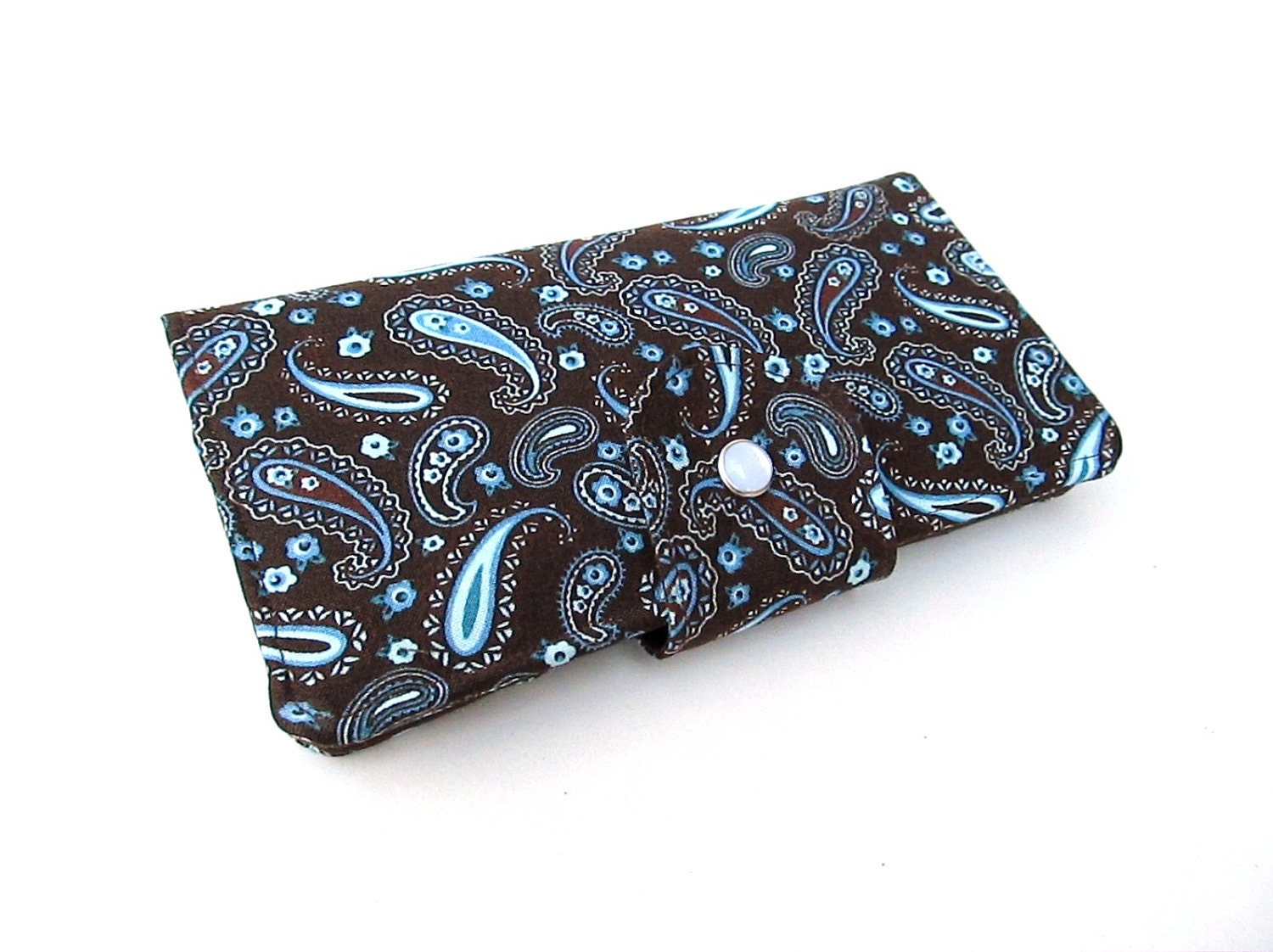 Long Clutch Wallet- Brown and Blue Paisley
