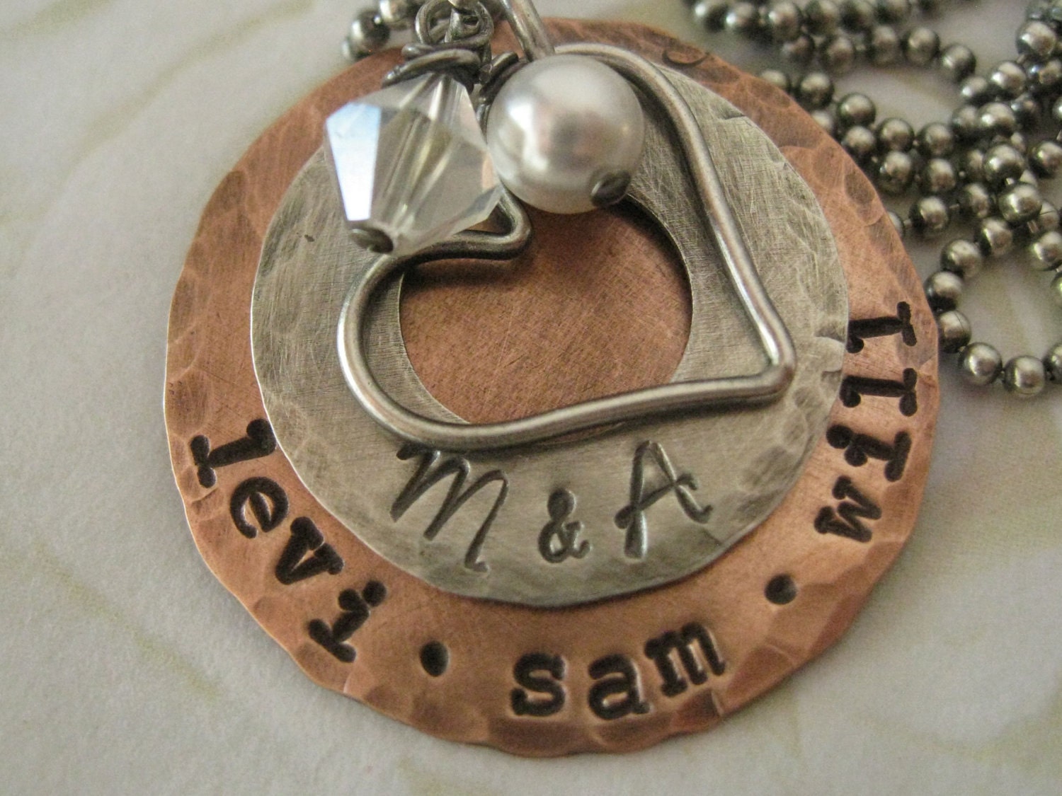 Personalized Rustic Hand Stamped Copper and Sterling Silver Family Style Mommy Necklace