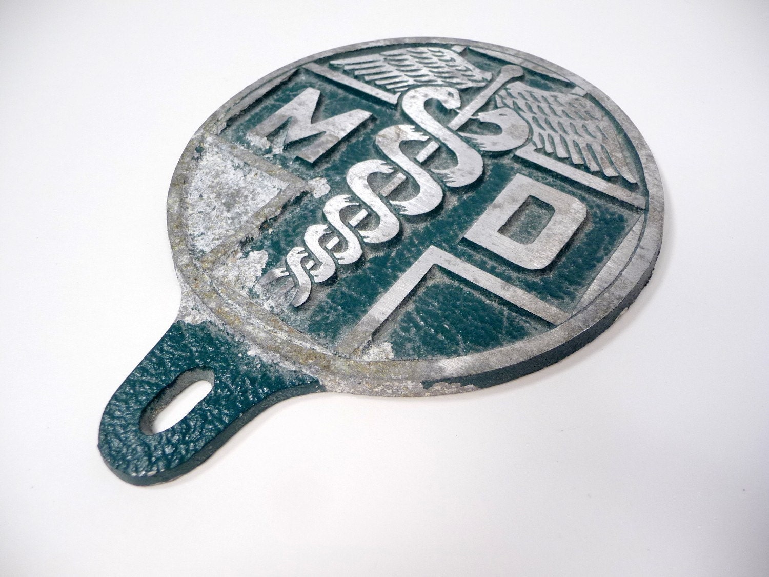Vintage Green Doctor MD Sign with Caduceus