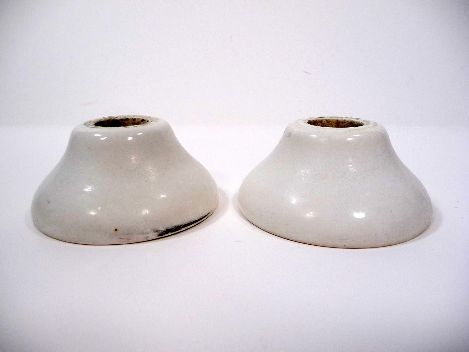 Pair of Antique Porcelain Vanity Sink Escutcheons