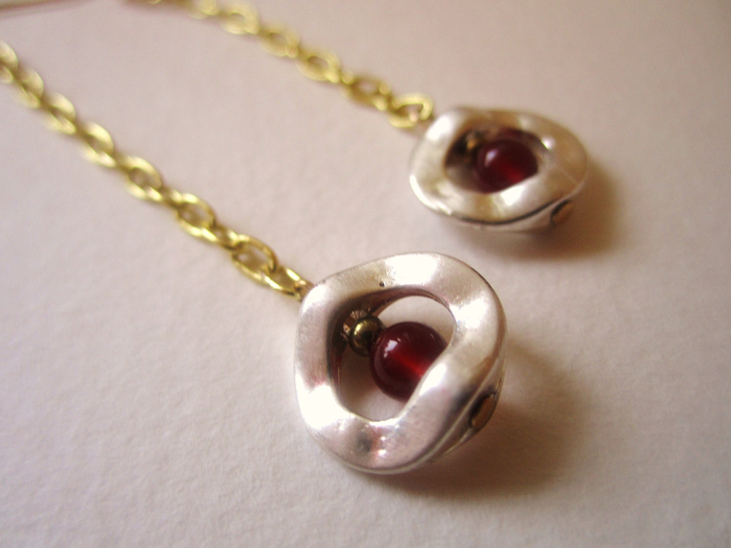 Long earrings, delicate, carnelian, silver circle, dangle earrings by nicobel