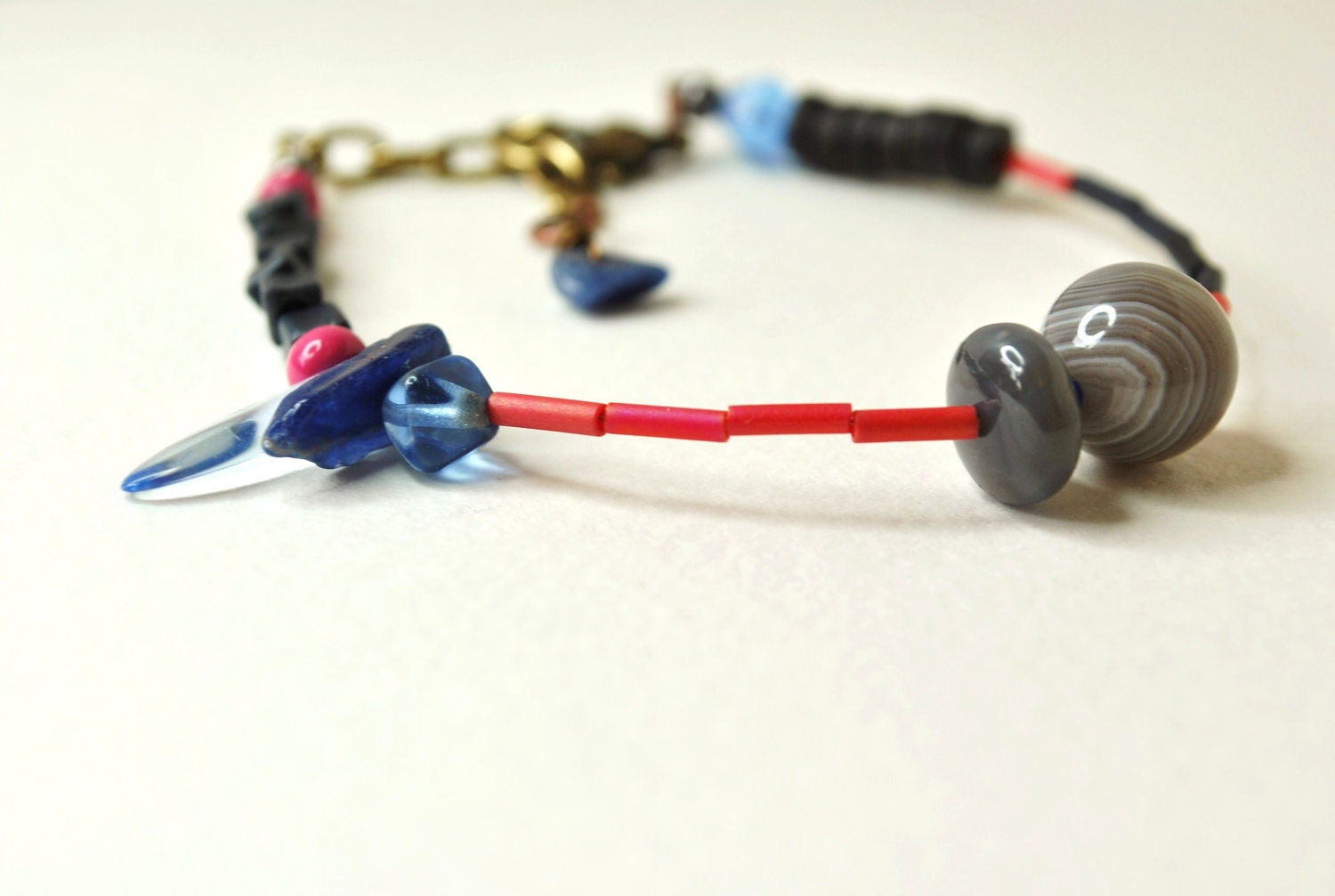 Mixed media bracelet, stacking bracelet, vintage bead bracelet, repurposed bead bracelet, lapis lazuli, wood, miyuki by nicobel