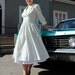Last Chance SALE April in Paris 50's reproduction white cotton dress with green polka dots, US 10