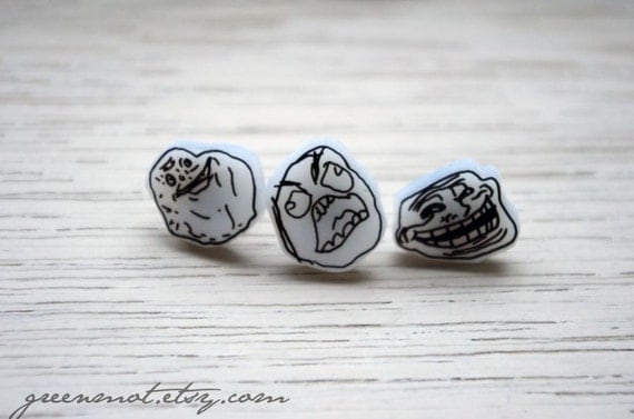 Internet Memes Earrings SET OF 3 pairs - FUUUUUUU and Troll face and Forever alone