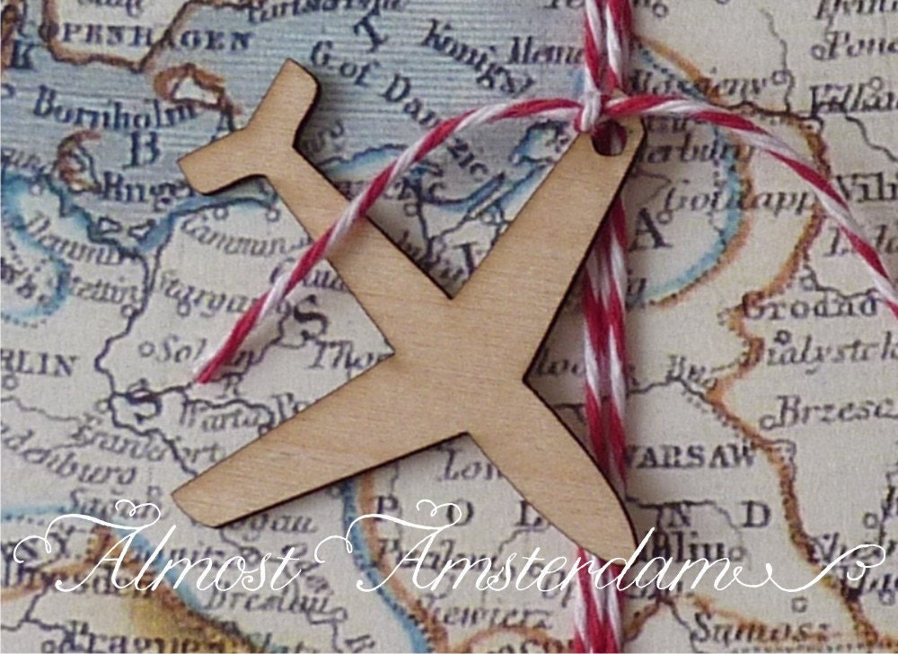 Wooden Airplane (aeroplane) Charms for Boarding Pass or Passport invitations and Paper Crafts - Pack of 10