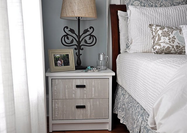 White Night Stand with Faux Bois Finish
