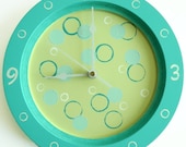 Summer Children/ nursery wall clock- Turquoise and white clock, hand painted on round wooden clock - Bubbles - Shellyka Summer Children/ nursery wall clock- Turquoise and white clock, hand painted on round wooden clock - Bubbles - Shellyka