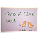 Door sign- Two love birds - kids sign, children sign, couple sign, family sign, Purple and Orange sign
