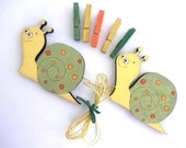 Children's  Artwork display hanger- Snails, Yellow,Green and Orange  -kids wall art, kids art hangers, children wall decor