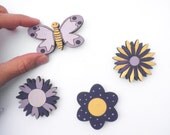 Summer Magnets- Set of 4 wooden magnets-Purple and Yellow butterfly and flowers -funny magnets for children/teens/adults gift