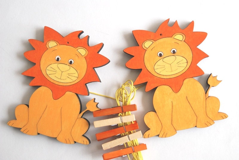 Lions - Children's Artwork display hanger - orange wall art, kids art hangers, boys wall decor, baby shower decoration