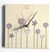 Kids wall art- Wall clock- Hand painted on canvas- Green and Purple flowers clock for girl's room by Shellyka