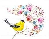 3 for 2 SALE Singing Goldfinch - songbird art print, little bird by OlaLiola, size 7x5