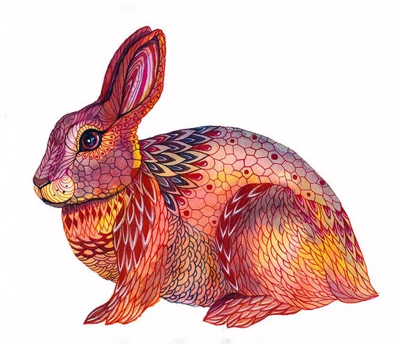 Happy Rabbit - autumn animal art print by OlaLiola, size 10x8 (No.37)