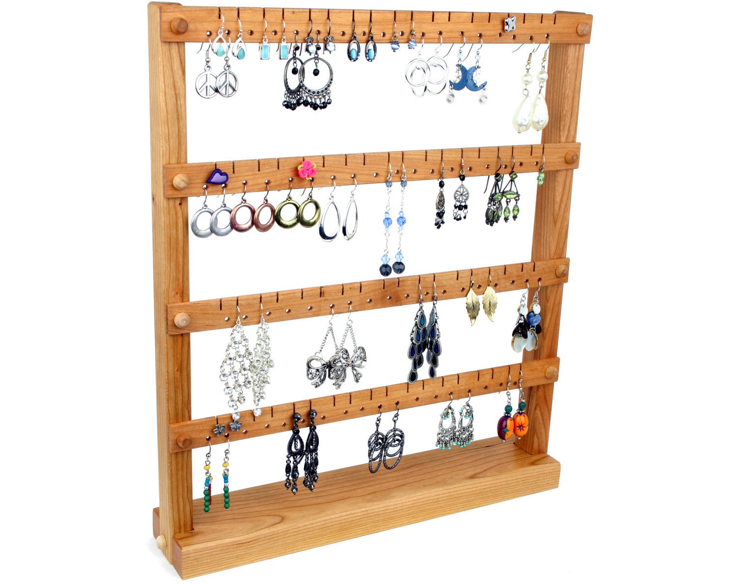 Cherry Standing Earring Holder, Jewelry Holder, Wooden. Holds 72 up to pairs of Earrings. Jewelry Organizer - Jewelry Display