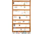 168 Pair Hanging Earring Holder - Jewelry Holder, Cherry, Wood, Necklace Display. 10 pegs.  Wall Mounted. Jewelry Organizer