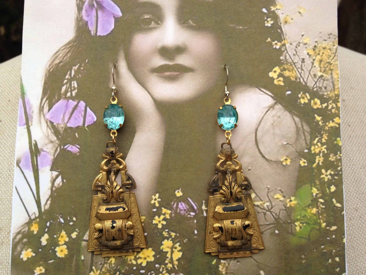 french vintage ooak Salvaged repurposed antique earrings