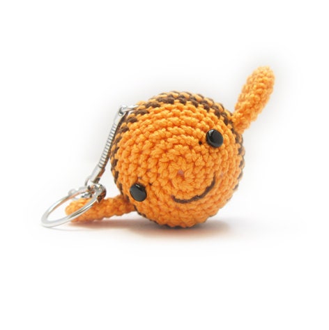 Orange Amigurumi Crochet Bumble Bee Pumpkin Key Chain Pendant Gift Under 20