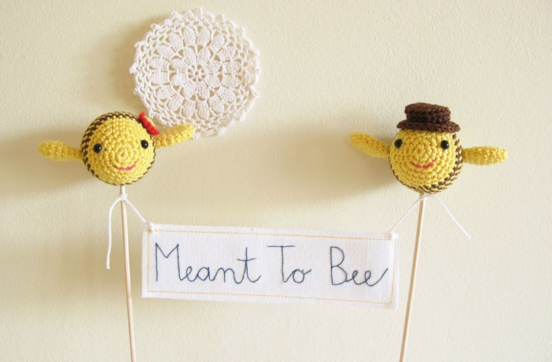 Bumble Bees Wedding Cake Topper with Banner Meant To Bee Sign Made to Order by Cherrytime