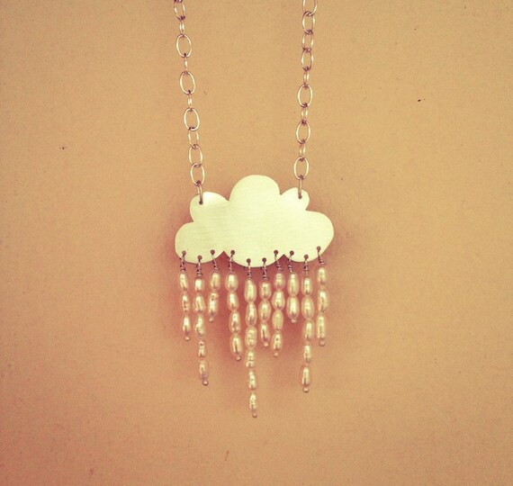 Angel Tears Rain Cloud Statement Necklace Sterling Silver Tiny White Freshwater Pearls Chic Romantic Innocent Dream Gift