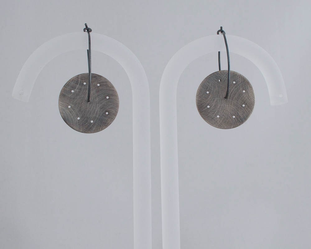 Wheel of Change earrings so grunge oxidized sterling silver hoop and wheel symbolic everyday fashion statement piece- versatile concept