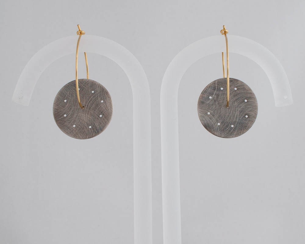 Wheel of Change earrings so grunge oxidized sterling silver hoop and wheel symbolic everyday fashion statement piece- versatile concept