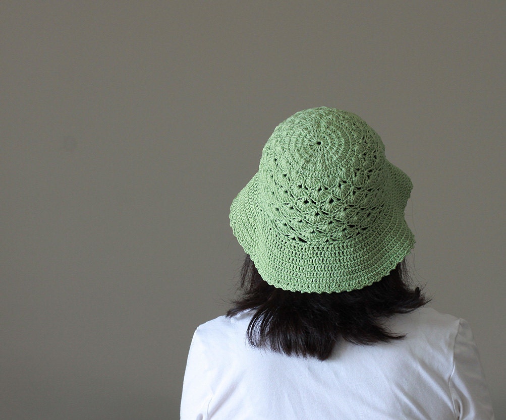 Crochet Summer Hat for Women - Green, Adult, Cotton yarn, sun beach fashion, Super Soft lightweight