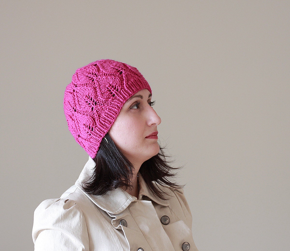Knit Hat for Women - Orchid Rose pink color fashion - Adult knit beret, Handmade - SENNURSASA