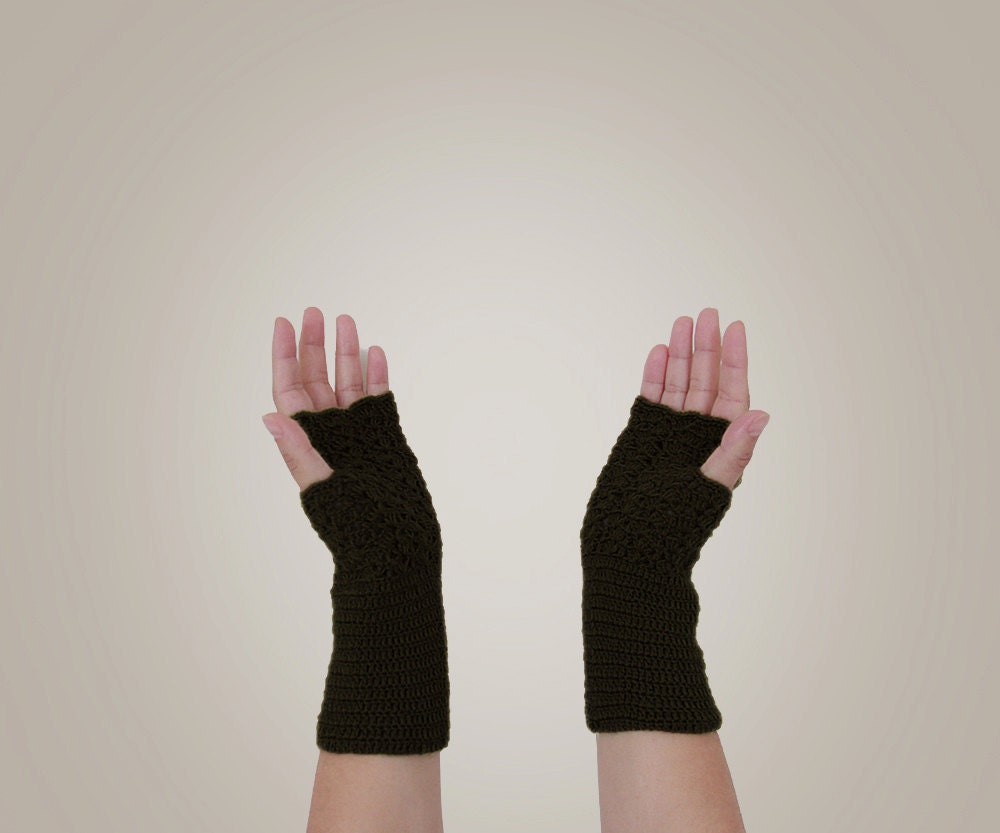 Black Women gloves - Fingerless, crocheted mittens