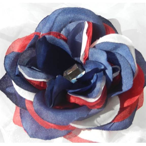 Red White Blue Rose Rhinestone Hair clip