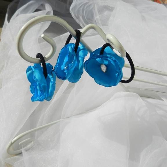 Blue Flower Rhinestone Ponytail Set