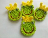 4 Crochet frog froggie Appliques Handmade