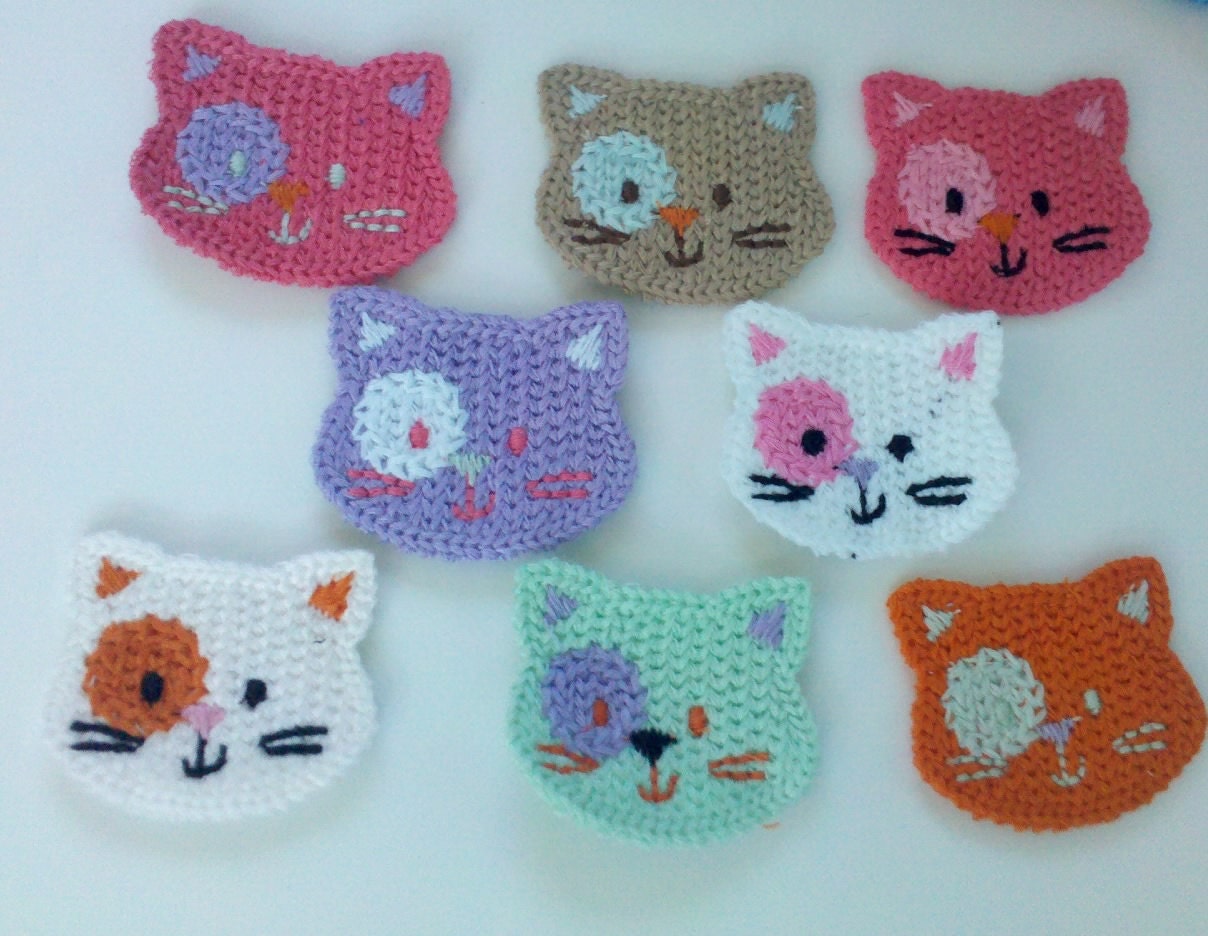 BLOW UP Deal 20% off 8 Crochet Cat Face Appliques 8 Colors