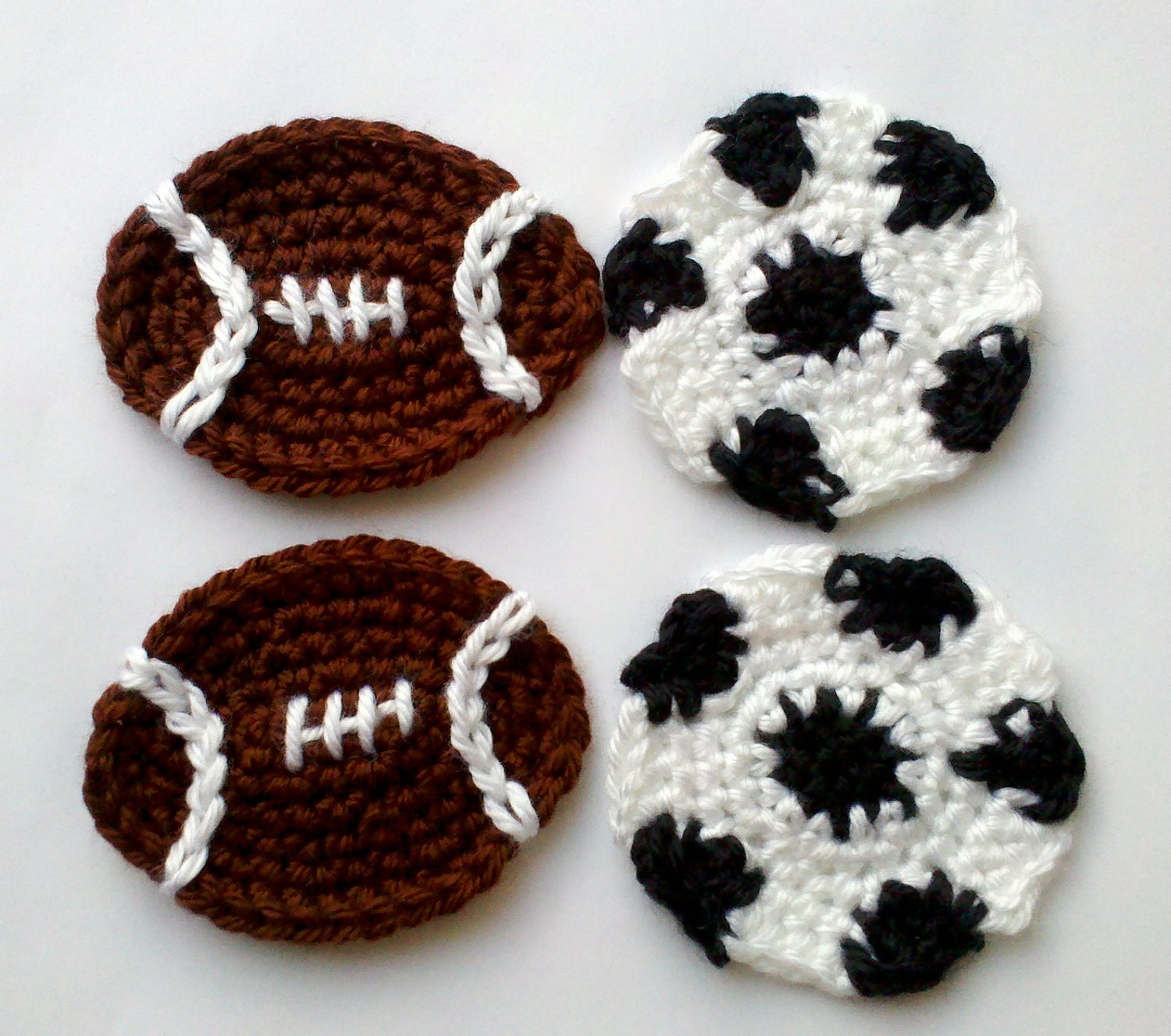 Set of 4pcs 3 inch handmade crochet football appliques by Qspring