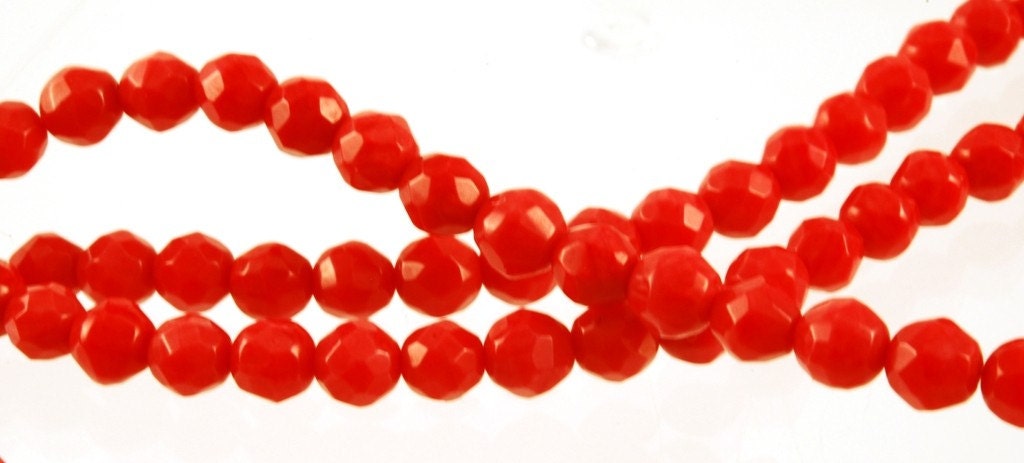 SALE 20% OFF - Bright Red Coral 5mm Faceted Round Beads - Full 16" Strand - Was 9.50